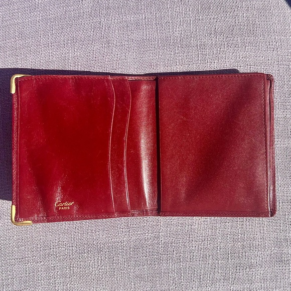 Cartier Mast Line Bi-Fold Wallet Leather Wine Red - Picture 4 of 5